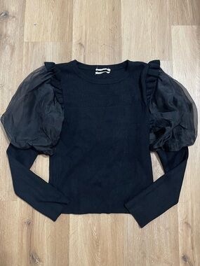 Anthropologie Black Puff-Sleeve Crewneck Sweater